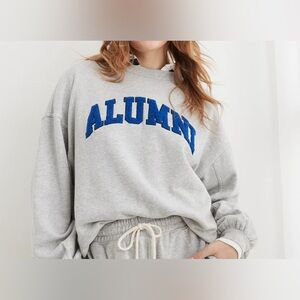 Aerie Oversized Crewneck - Gray With Blue Words: “Alumni” Size XS